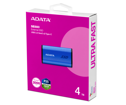 Dysk zewnętrzny ADATA ADATA Dysk SSD External SE880 4TB USB3.2A/C Gen2x2 Niebieski